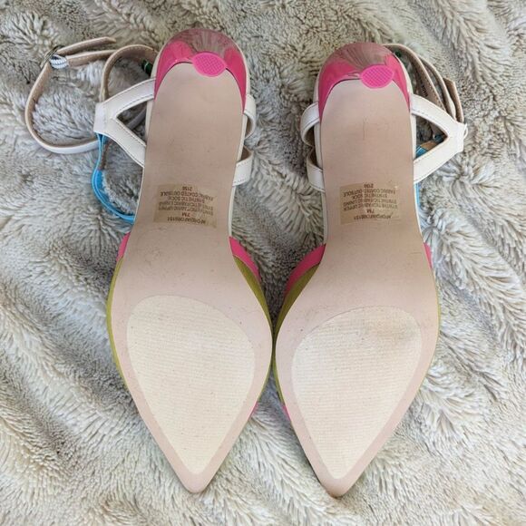 NWOT Steve Madden AFORD Yellow Multicolor Mesh Toe Stiletto Ankle Strap Heel, 7 - Picture 7 of 15